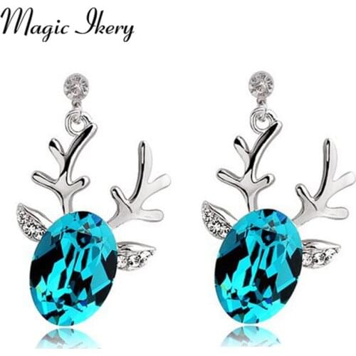Magic Ikery Christmas Gifts Fashion Jewelry Rose Gold Color Crystal Cute Lovely Deer Drop / dangle Earrings for women MKZ1057