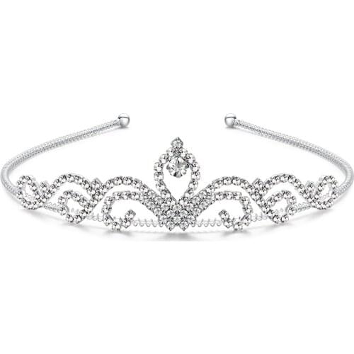 Silver Wedding Bride Crystal Tiara Crown Rhinestone Head Jewelry for Birthday Party Adjustable Metal Hair Accessories Headband