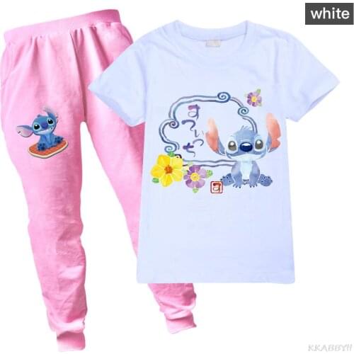STITCH Kids Boy Girl Clothes Short Sleeve Tops+Pants Leggings Outfit Kids Tracksuits For Girls Clothing Set