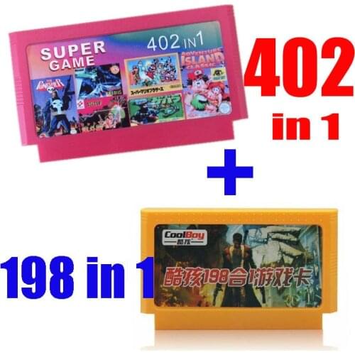 Brand new 8bit game card hot game cartridge classical game carts - 402 in1 + 198 in 1, 1 Pair