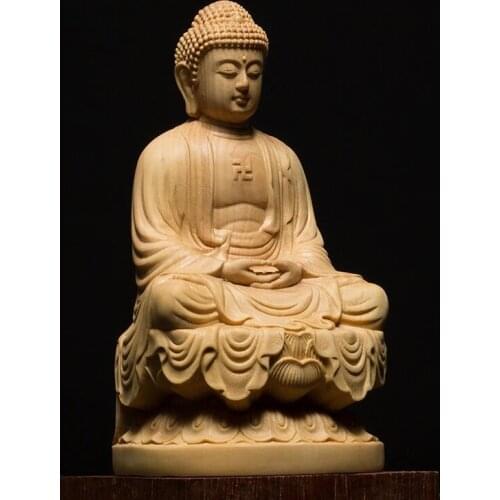 CCZHIDAO Shakyamuni Solid Wood Buddha Statue Chinese Boxwood Feng Shui Craft Bodhisattva Sculpture for Home Decor