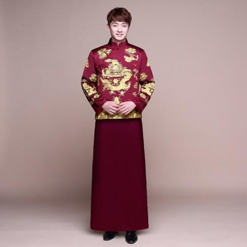 Embroidery Dragon Chinese Traditional Wedding Costume Stylish Modern Long Clothes Cheongsam China Qipao китайская одежда