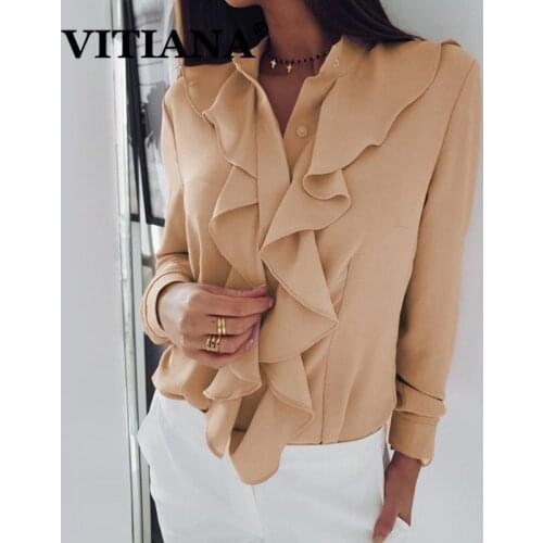 VITIANA Formal White Blouse Women 2019 Autumn Female Long Sleeve Ruffles Womens Tops and Blouses Ladies Office Work Clothes