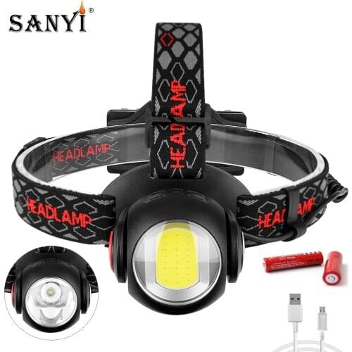 360 Rotatable Head Ball Headlamp Dual Switch 7 Modes COB LED Headlight USB Charging 18650 Head Flashlight Night Fishing Torch