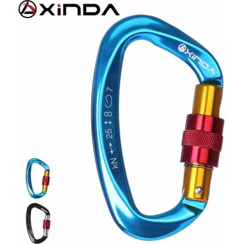 XINDA 5PC Professional Rock Climbing Carabiner 25KN D-Shape Screw Gates Lock Aluminum alloy Mountaineer Outdoor Equipment