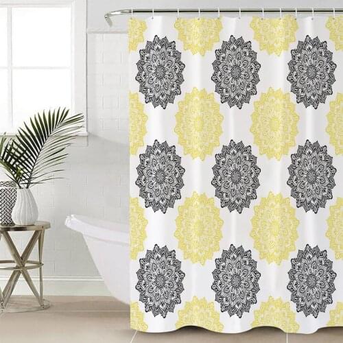 Mandala Pattern Black Yellow Texture Shower Curtain Bathroom Decorative Waterproof Polyester Fabric Curtain for Bathroom