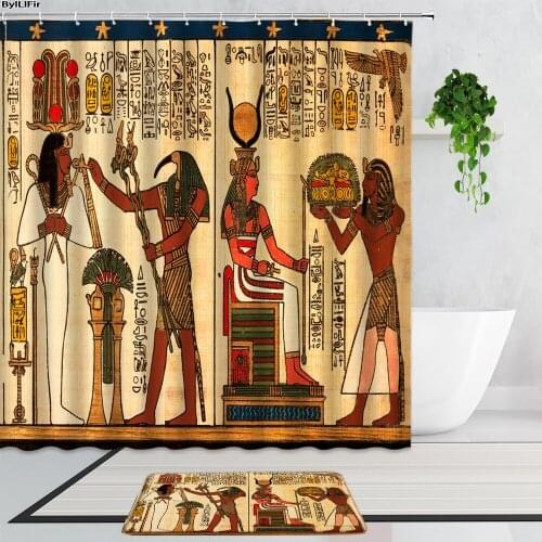 Ancient Egyptian Pharaoh Shower Curtains Egyptian Culture Art Fabric 3D Printing Bathroom Curtain Set Anti-Slip Bath Mats Carpet