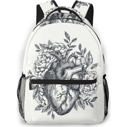 Backpack Women Shoulder Bag For Teenage Girls Anatomical Heart With Flowers Bagpack Female Ladies School Backpack
