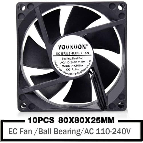 10 pcs EC Brushless Cooler Cooling Fan 80mmx80mm x 25mm 8025 8cm AC 110V 115V 120V 220V 240V 2 Wires