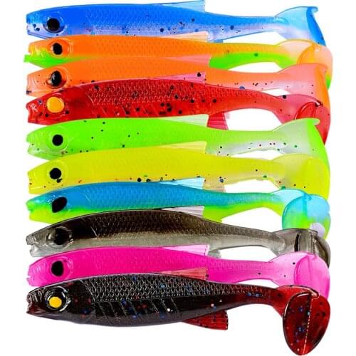 10pcs Luya Soft Bait 7cm/2.5g Luya Soft Fish T-Tail Soft Bait Luya Bionic Bait Fishing Lures Random Color 2021