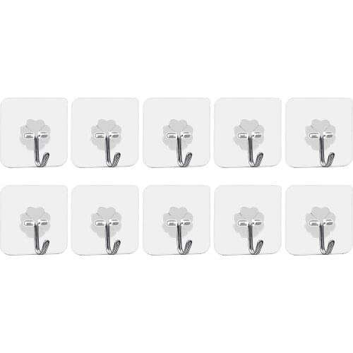 10pcs Transparent Adhesive Hook Sticker Waterproof Free Punching Heavy Duty Hanger Anti-skid Strong Sticking Wall Hook Kitchen