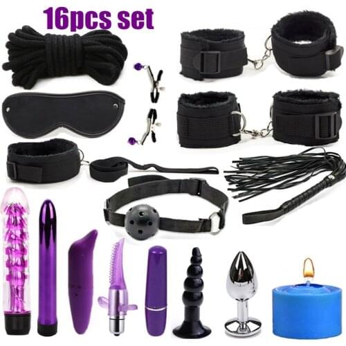 16pcs Sex Toys for Couples Exotic Accessories Adjustable Nylon BDSM Sex Bondage Set Erotic Accessories Handcuffs Whip Rope Games