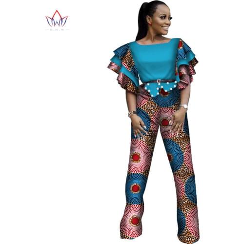 2018 African Jumpsuit for Women Sexy Ruffles Sleeve Jumpsuit Dashiki Clothing Pure Cotton Batik Wax Printed Clothing BRW WY2579