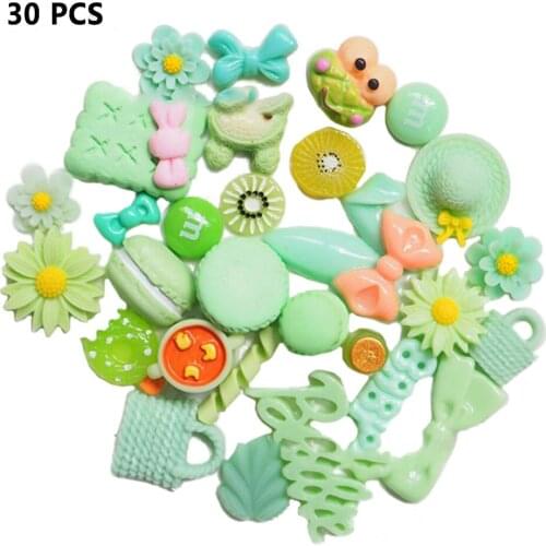 30 Pieces DIY Handcrafted Mixed Resin Flowers Flat Base Resin Flower Jewelry Beads Embellishments Toys For Children Kids Girls
