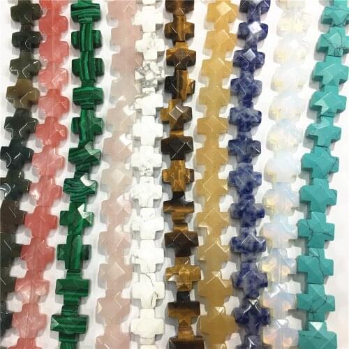 Hot Natural Stone Cross Spacer Turquoises Tiger Eye Opal section Beads Crystal for Jewelry Making 12*12*6mm 33Pcs Wholesale Lot