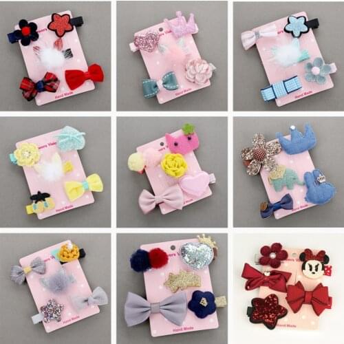 5PCS New Kids Girls Hair Accessories Hairpins Children Barrettes Baby Fabric Bow Knot Flower Headwear Hair Clips Girls Headdress