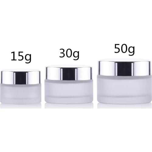15G 30G 50G Frosted Glass Jar, Glass Bottle Jar, Cosmetic Glass jar, Frosted Glass Cream Jar with Silver Lid 500pc