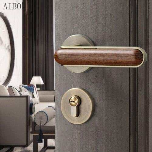 New Chinese Style Door Lock Indoor Bedroom Door Lock Solid Wood Door Lock Household Green Bronze Split Lock Mute Door Handle