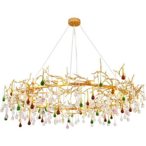 Light luxury color crystal chandelier designer all-copper branch lamp American dining room bedroom lamp postmodern living room