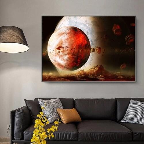 Sci-fi Universe Space Red Planet Canvas Painting Red Flame Planet Running Frameless Art Poster Home Decor for Living Room