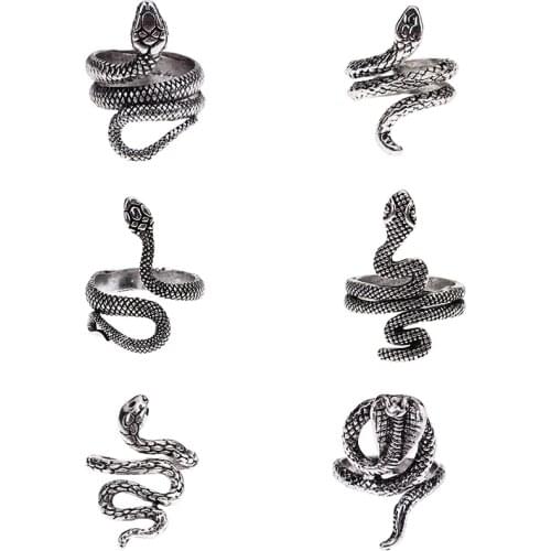 12 Pcs Retro Stereoscopic Punk Exaggerated Snake Ring New Fashion Personality Snake Opening Adjustable Ring Women Men Jewelry