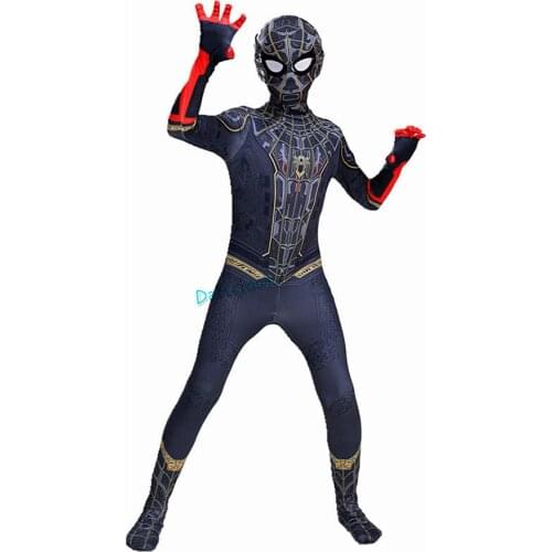 No Way Home Black Spandex Jumpsuit Zentai Suit Kids Boy Superhero Bodysuit Cosplay Costume Halloween Birthday Party Fancy Dress