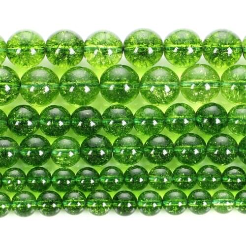 Natural Stone Olive Green Crystal Quartz Charm Round Loose Beads For Jewelry Making Needlework Bracelet Diy Strand 4-12MM