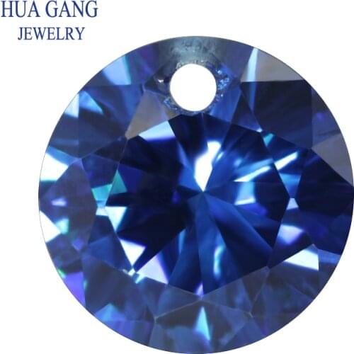 Single Hole AAAAA Round Brilliant Blue Cubic Zirconia Stone For Jewelry Making 3-10mm High Quality