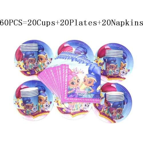 Hot Sale Shimmer and Shine 40PCS/lot Family Party Disposable Tableware Birthday Party Baby Shower Girl Cup Plate Napkin Supply