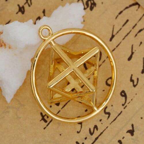 DoreenBeads Copper Merkaba Meditation Pendants Round Gold Color Hollow 40mm(1 5/8") x 35mm(1 3/8"), 1 Piece