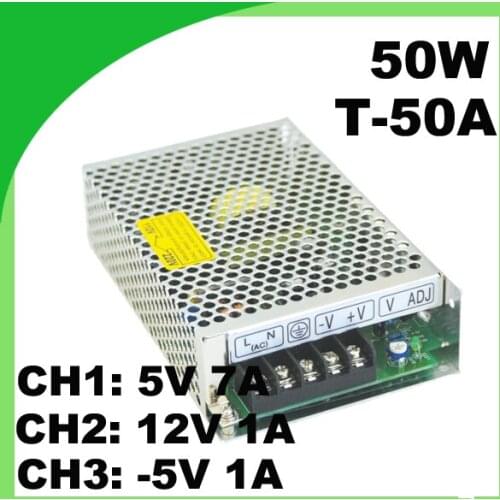 Mini power supply with triple switching output 5V 7A, 12V 1A, -5V 1A ac to dc T-50A power supply