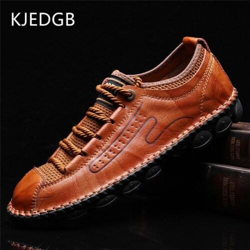 KJEDGB Brand New Handmade Breathable Mens Shoes Plus Size 38-48 Lightweight Comfortable Outdoor Non-slip Leather Casual Shoes