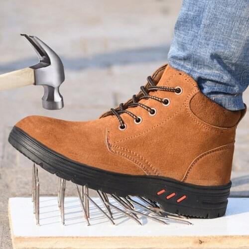 2019 New Men Casual Shoes Leather Shoes Non-slip Thick Sole Fashion Safety Work Boots Steel Toe Cap Indestructible Shoes