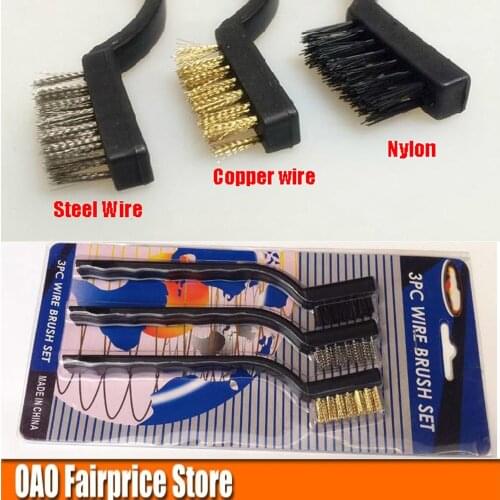 3 PCS Wire brush set,Copper wire, steel wire, nylon,Industrial brush, car cleaning,Polishing,cleaning the gap,Cleaning rust