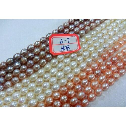 New Charming Bright and elegant 6-7MM Freshwater Pearl Rice shape 15" DIY Making jewelry Wholesale and retail