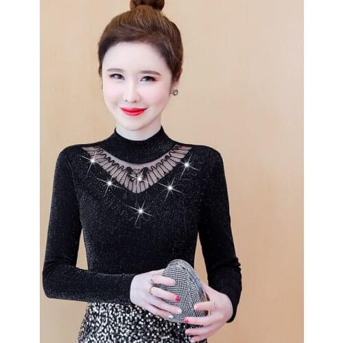 2021 Autumn Winter Women Plus Velvet Thick Bottomed Shirt Female Half Turtleneck Lace Tops Casual Long Sleeved Warm Blouses W955