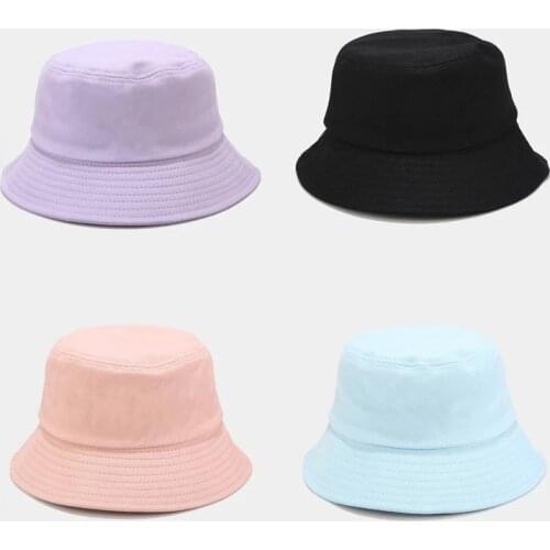 Summer Unisex Bucket Hat Women Cap Cotton Solid Color Panama Hat Men Fisherman Hat Fedoras Foldable Outdoor Travel Beach Sun Hat