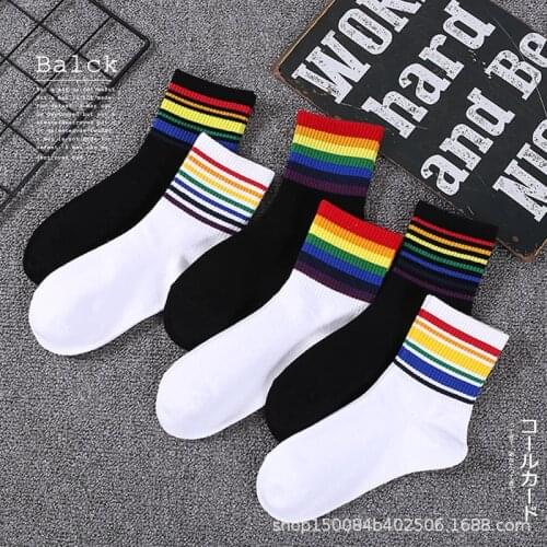 Striped Crew Socks Colorful Women Autumn and Winter Female Leisure Comfortable Rainbow Socks Ladies Tube Socks Chaussette