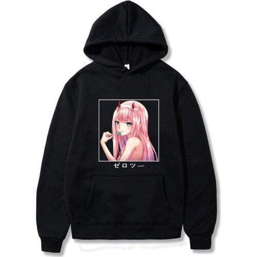 Anime Zero Two Print Pullover Winter Warm Streetwear Darling In The Franxx Kawaii Graphic Hoodies Women Harajuku Hooded Unisex
