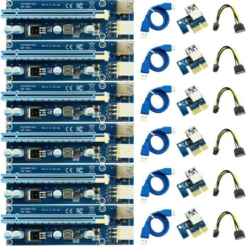 6PCS 006C Riser PCIE PCI-E PCI Express Riser Card 1x to 16x GPU USB 3.0 Extender Adapter SATA to 6Pin Power Cable For BTC Mining