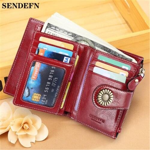 Sendefn Luxury Brand Wallets Women Short Wallet oil wax leather coin purse Fashion zipper card holde card wallet portfel damski