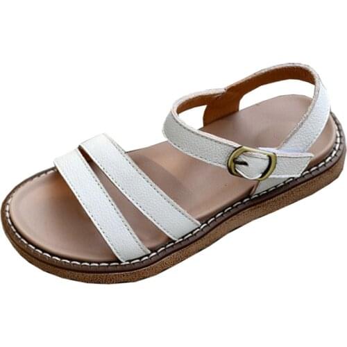 New Genuine Leather Girls Sandals Soft Insole Arch Foot Simple Fashion Childrens Beach Shoes Cowhide Kids Sandals