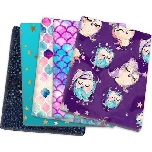 Starfish Owl Night Polyester Cotton Fabric For Patchwork Tissue Kids Home Textile Sewing Doll Dress Curtain,c15894
