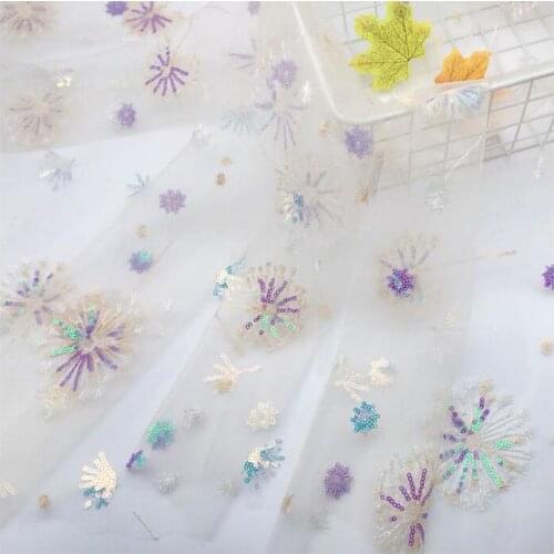 Colored dandelion sequin embroidery fabric soft mesh lace DIY girls dress skirt tulle