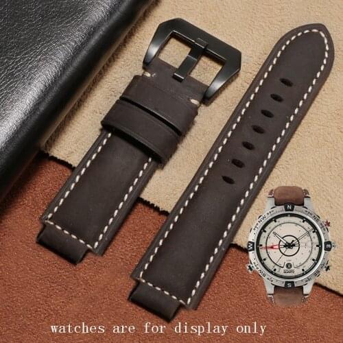 Retro Genuine Leather Strap Replacement Timex T2N720 T2N721 Sereis Cow Leather Watchband Mens Bracelet 24*16mm
