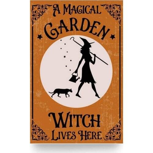 Halloween A Magical Garden Witch Lives Here Rustic Halloween Tin Sign Spooky Magic Spell Halloween Night Metal Sign 8X12 Inch