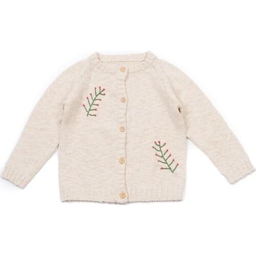 2021 autumn and winter new girls long-sleeved knitted cardigan round neck embroidered sweater coat wholesale baby clothes simple