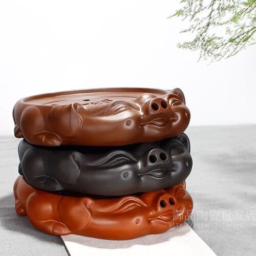 NEWYEARNEW 1piece Purple Clay Water-Storing Tea Trays Pet Mascot China Business Home Decoration Wedding Gift