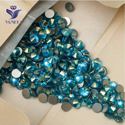 YANRUO 2058NoHF All Sizes Aquamarine AB Flatback Strass Crystals Stone Non Hotfix Rhinestones For Nail Art