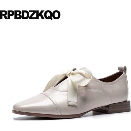 Ladies genuine leather 2018 square toe silk bow lace up women designer shoes china spring autumn chinese flats cowhide retro